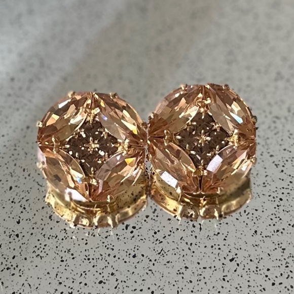 Danny Pollak Light Colorado Topaz and Topaz Swarovski Button Pierced Earrings - Picture 1 of 14